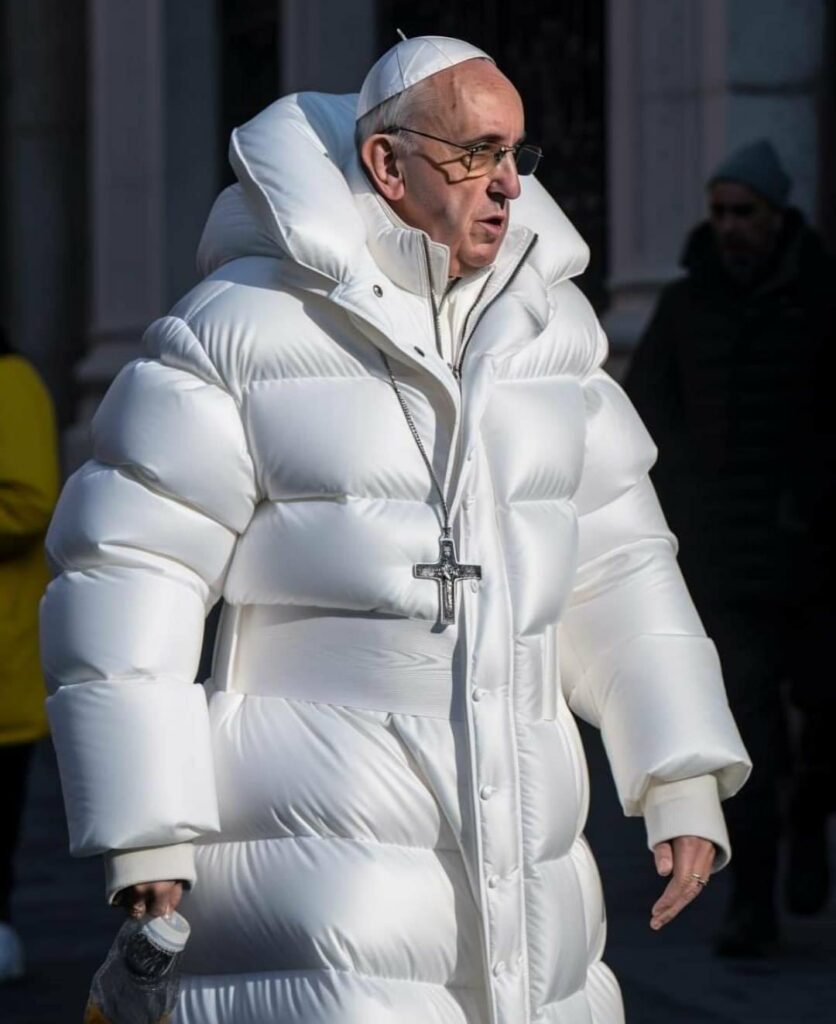 Papa Francesco piumino Balenciaga