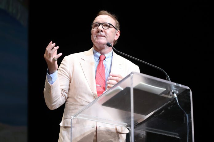 RICCIONE, ITALY - JUNE 23: Kevin Spacey speaks on the stage during the Italian Global Series Festival 2025 at Teatro Galli on June 23, 2025 in Rimini, Italy. (Photo by Daniele Venturelli/Getty Images for ITALIAN GLOBAL SERIES FESTIVAL)
